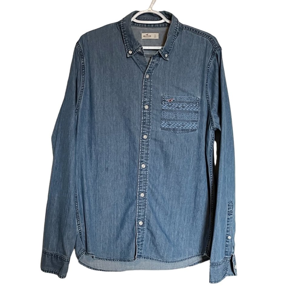 Hollister men's Cotton Long Sleeve Button Down CollarCasual Denim  Shirt Size L